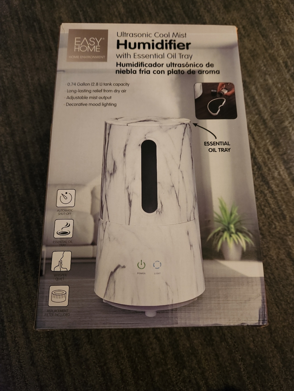 EASY HOME Ultrasonic Cool Mist Humidifier - White Marble